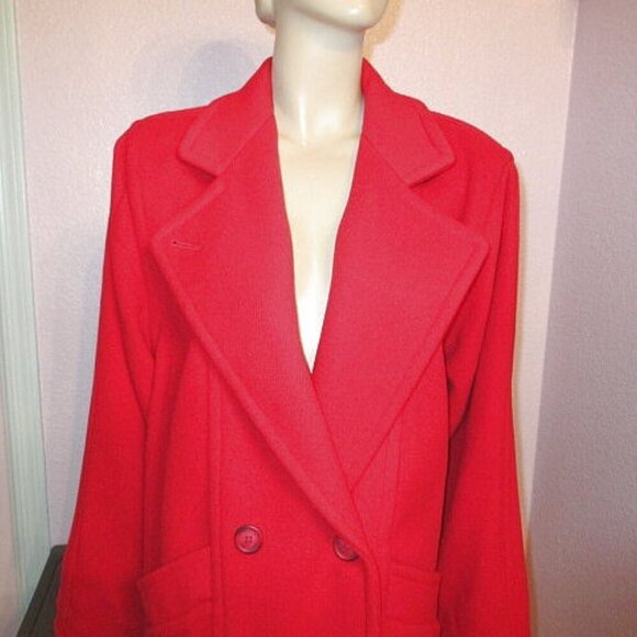 90s VTG LL Bean WOOL Double Breasted COAT Size 14 POCKETS Lined USA MADE Red - Picture 2 of 12